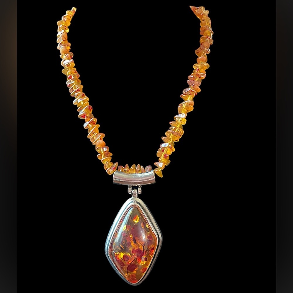 Baltic Amber Pendant Statement Necklace 18.25”
